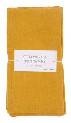 Verona 100% Stone Washed Linen Napkins - Set Of 4, 20" x 20": Ivory - The Collective Park City