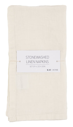 Verona 100% Stone Washed Linen Napkins - Set Of 4, 20" x 20": Ivory - The Collective Park City