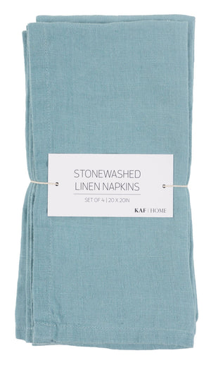 Verona 100% Stone Washed Linen Napkins - Set Of 4, 20" x 20": Light Gray - The Collective Park City