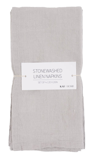 Verona 100% Stone Washed Linen Napkins - Set Of 4, 20" x 20": Light Gray - The Collective Park City