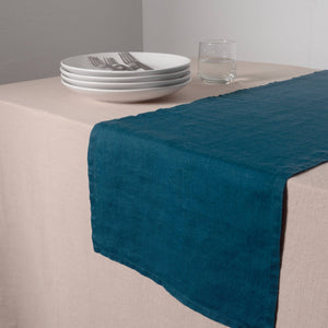 Verona 100% Stone Washed Linen Table Runner, 14" x 72": Dark Blue - The Collective Park City