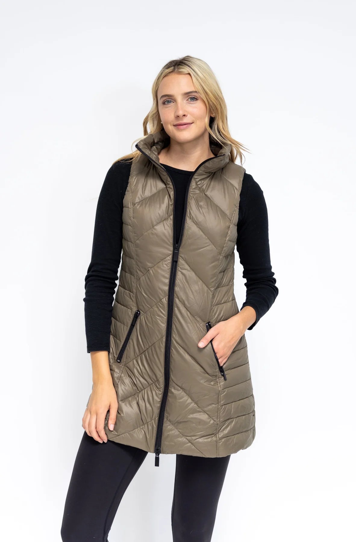 Chevron Quilted Vest Army Green The Collective Park City