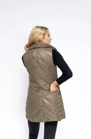 Chevron Quilted Vest - Army Green