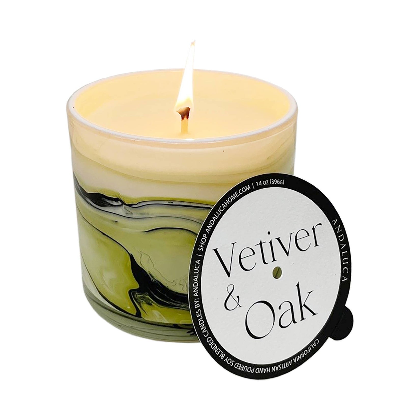 Vetiver & Oak 14 oz. Swirl Glass Candle - The Collective Park City