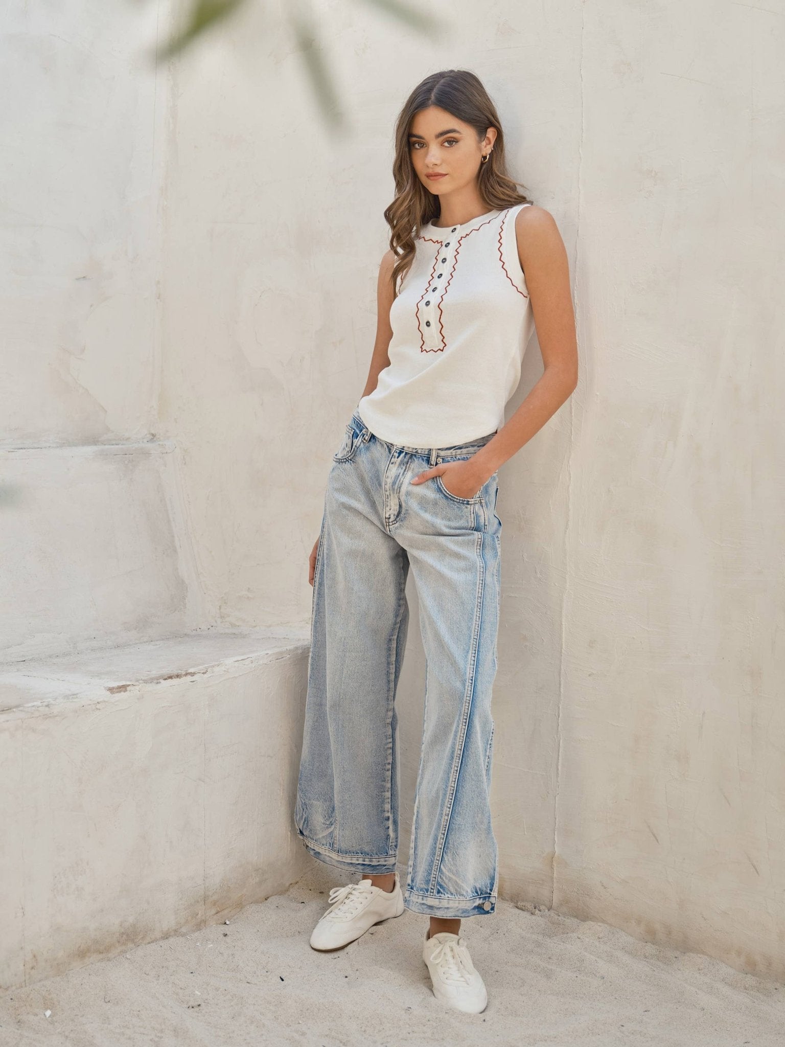 Vintage Wash Curved Jean w/Side Detail Button - The Collective Park City