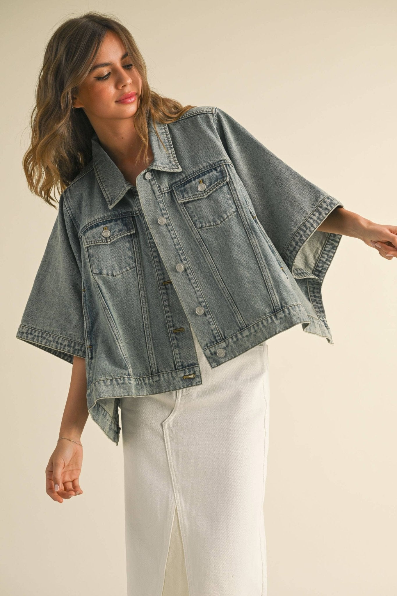 Vintage Washed Denim Cape Jacket - The Collective Park City