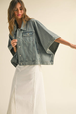 Vintage Washed Denim Cape Jacket - The Collective Park City