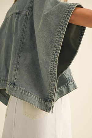 Vintage Washed Denim Cape Jacket - The Collective Park City