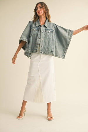 Vintage Washed Denim Cape Jacket - The Collective Park City