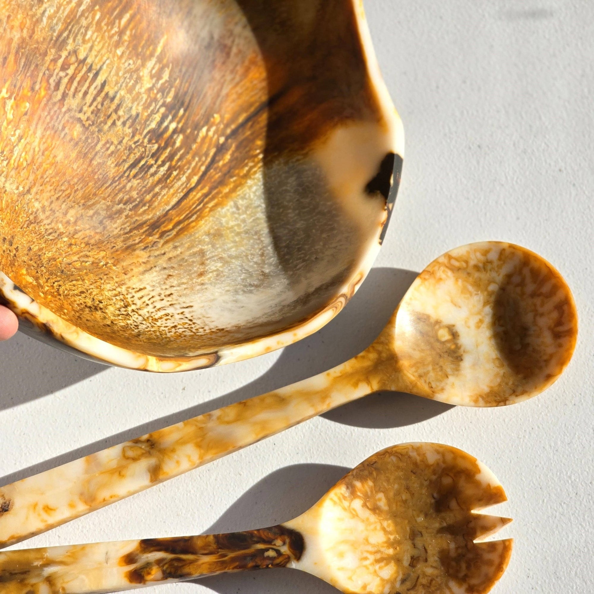 Wavy Resin Salad Serving Bowl / Matching Server / Tiger - The Collective Park City