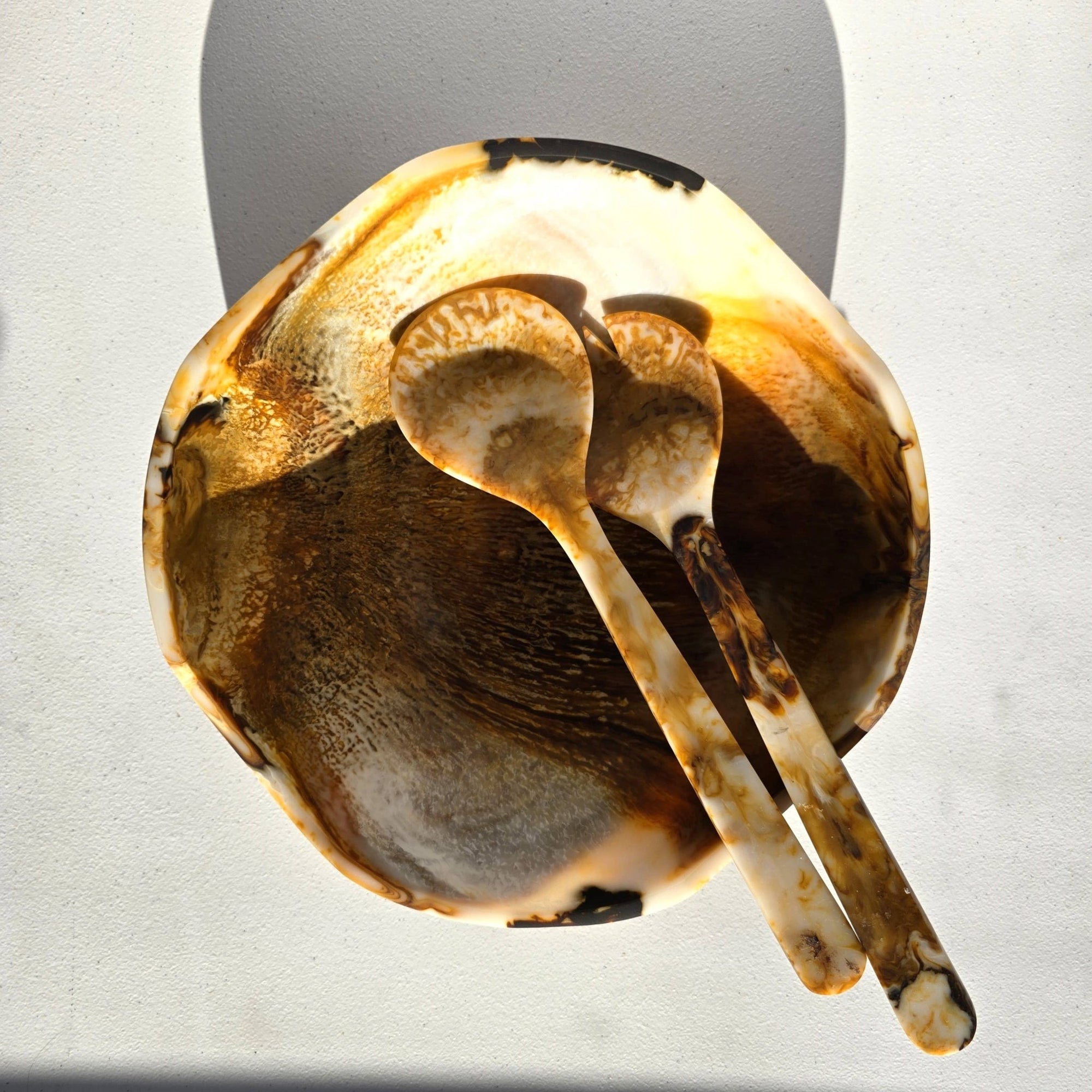 Wavy Resin Salad Serving Bowl / Matching Server / Tiger - The Collective Park City