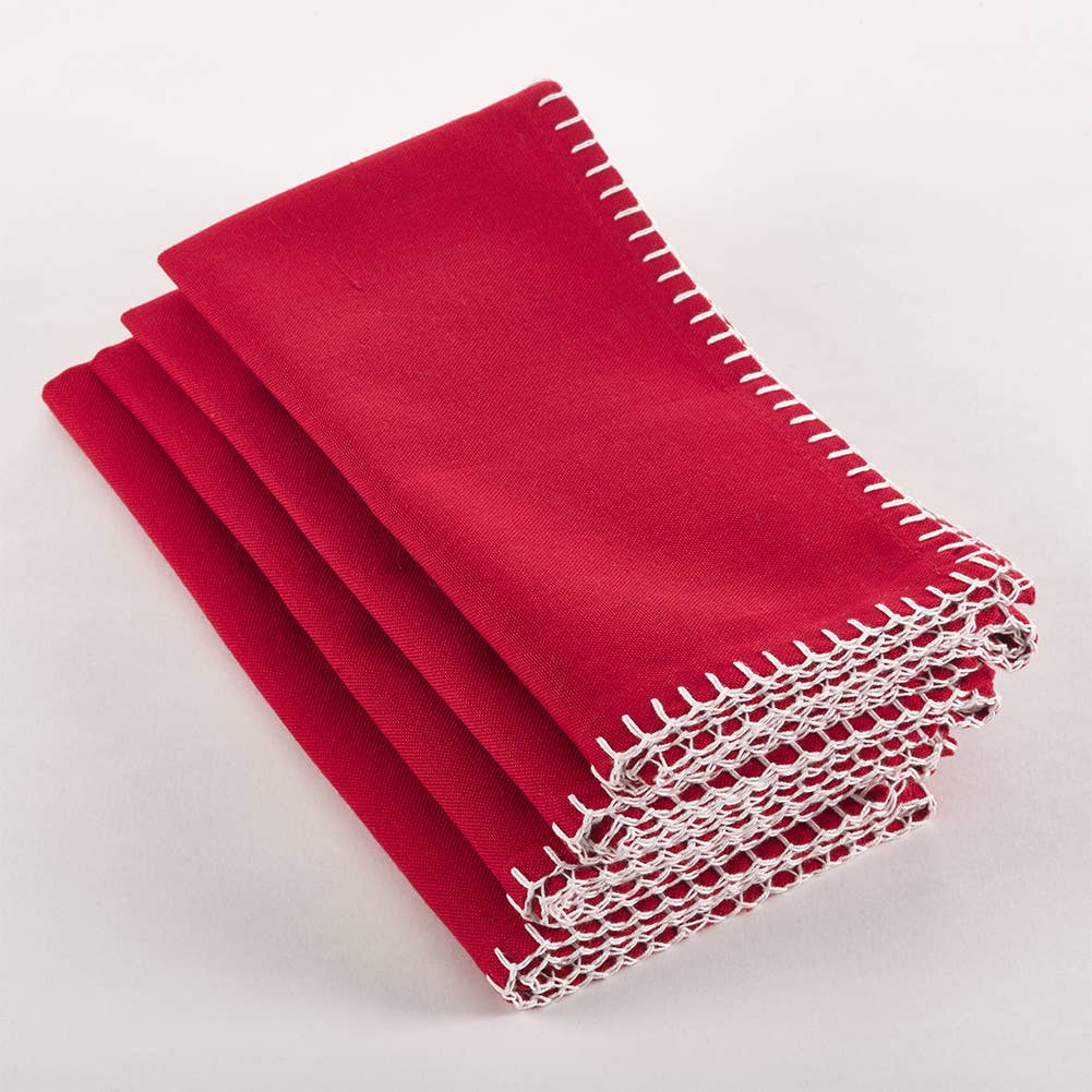 Whip Stitched Cotton 20" Cloth Napkin: Red - The Collective Park City