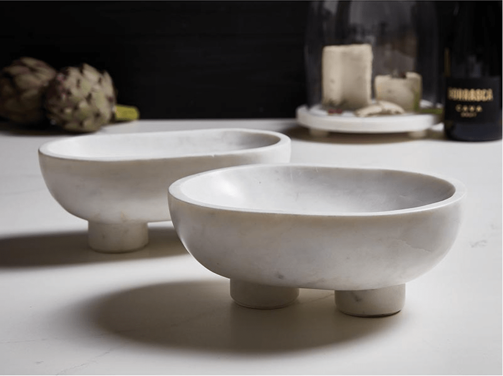 White Marble Footed Bowl - The Collective Park City