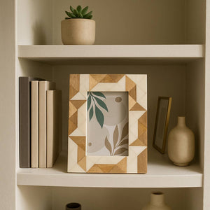 White Resin/Wood Geometric Photo Frame - 4x6 in. - The Collective Park City