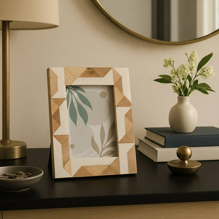 White Resin/Wood Geometric Photo Frame - 4x6 in. - The Collective Park City