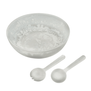 White Swirl Acrylic Bowl with Salad Servers - The Collective Park City