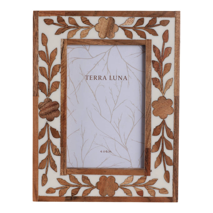 White/Brown 4x6 in. Wooden Petals Photo Frame - The Collective Park City