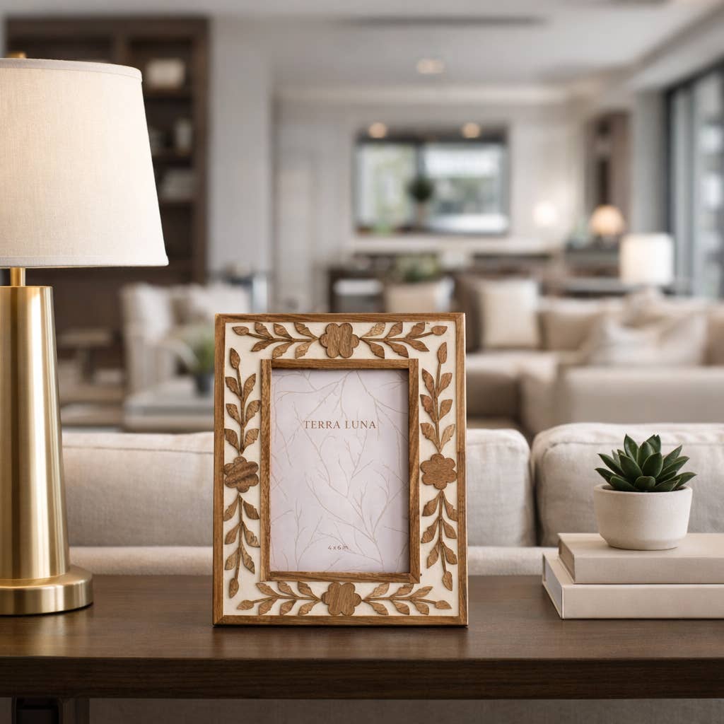 White/Brown 4x6 in. Wooden Petals Photo Frame - The Collective Park City