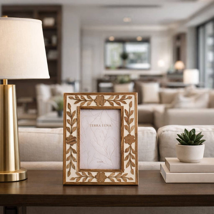 White/Brown 4x6 in. Wooden Petals Photo Frame - The Collective Park City