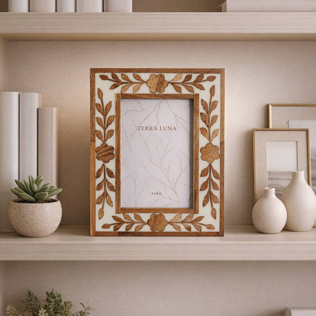 White/Brown 4x6 in. Wooden Petals Photo Frame - The Collective Park City
