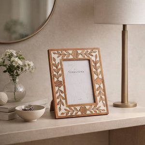 White/Brown 4x6 in. Wooden Petals Photo Frame - The Collective Park City