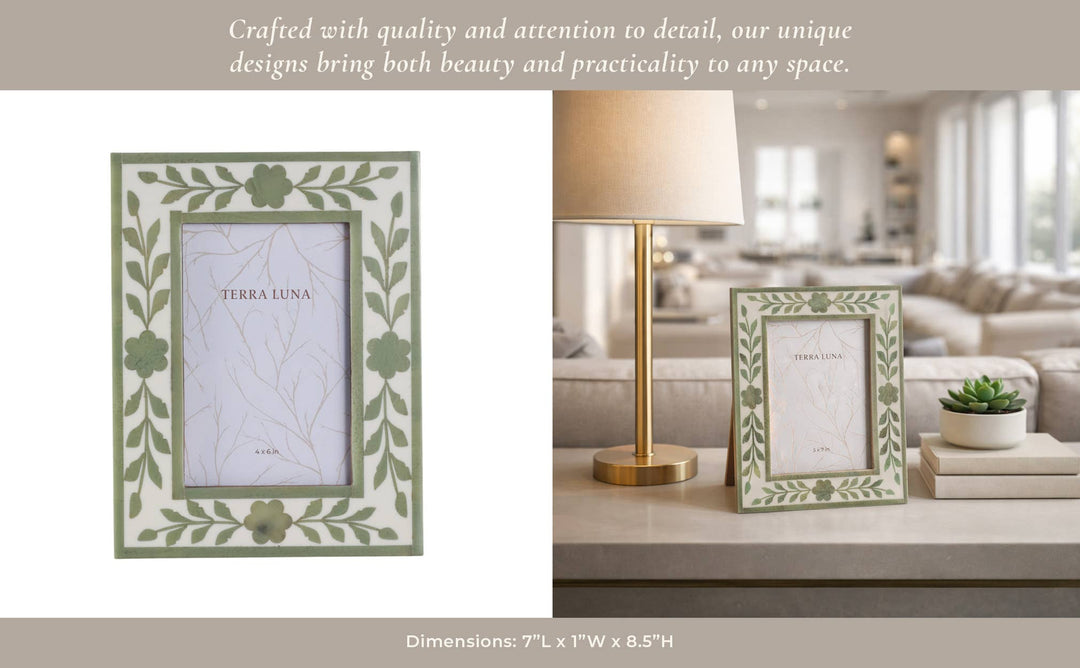 White/Green 4x6 in. Wooden Petals Photo Frame - The Collective Park City