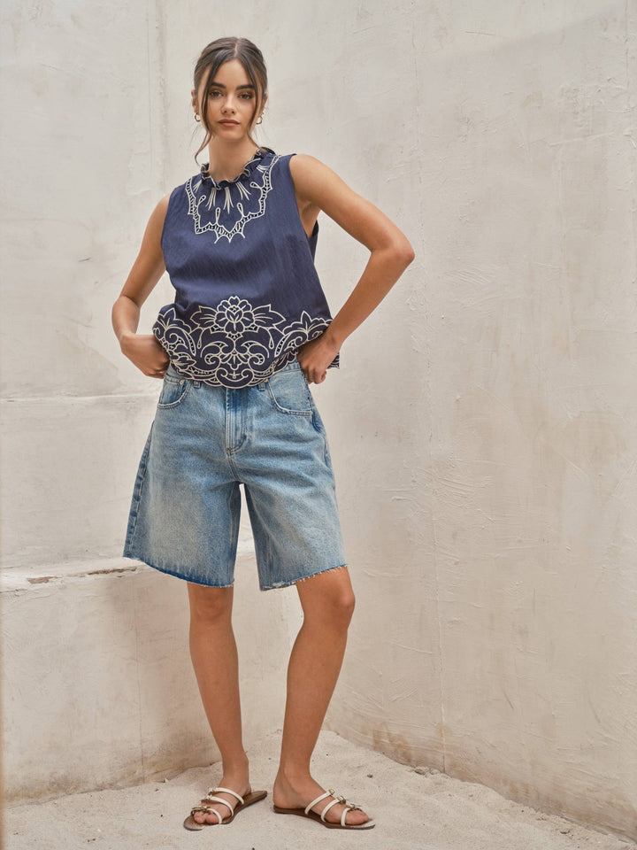 Wide Leg Retro Bermuda Denim Shorts - The Collective Park City