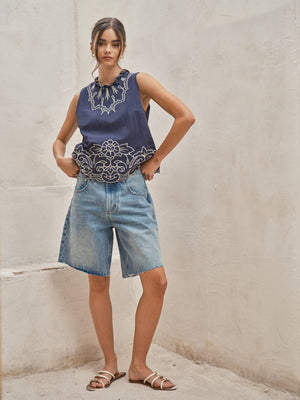 Wide Leg Retro Bermuda Denim Shorts - The Collective Park City