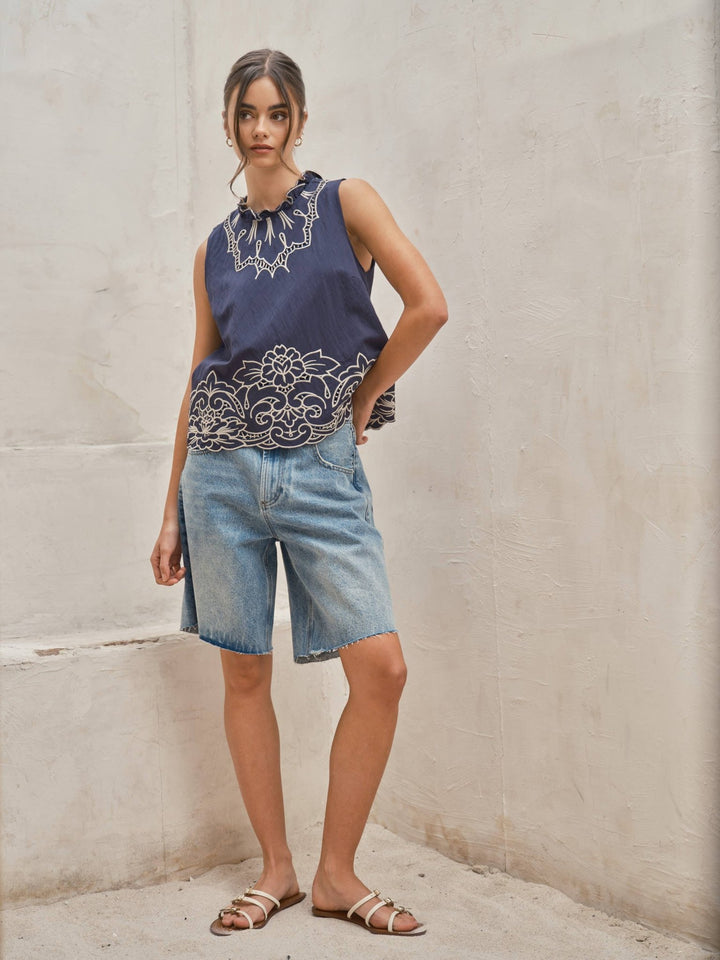 Wide Leg Retro Bermuda Denim Shorts - The Collective Park City