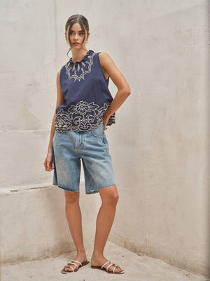 Wide Leg Retro Bermuda Denim Shorts - The Collective Park City