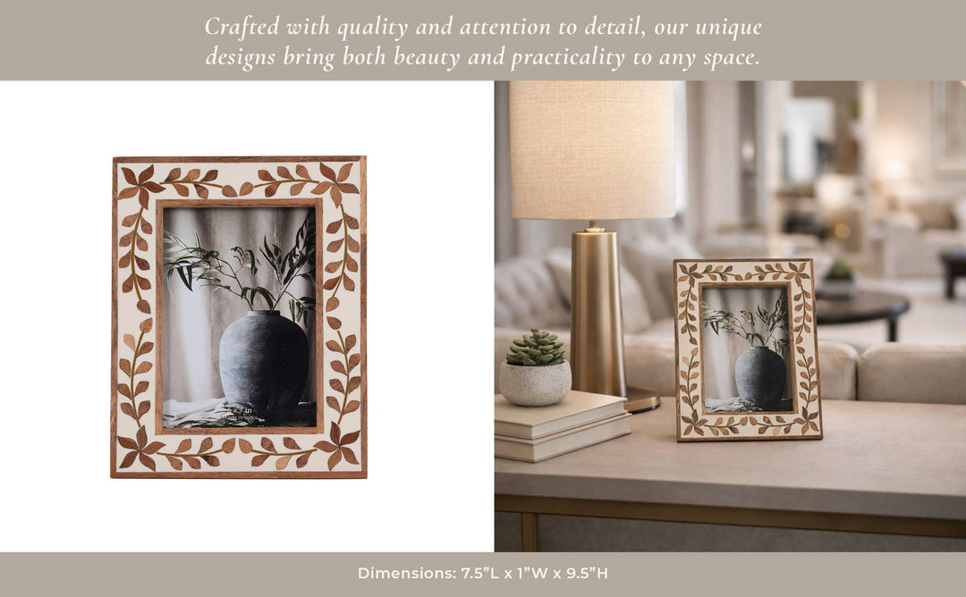 Wood Etched Leaf Inlay Vine Photo Frame - Brown, 5x7 in. - The Collective Park City