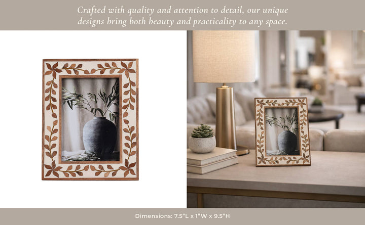 Wood Etched Leaf Inlay Vine Photo Frame - Brown, 5x7 in. - The Collective Park City