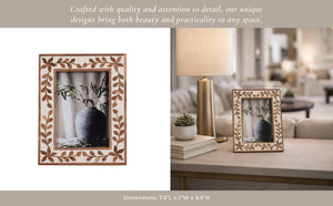 Wood Etched Leaf Inlay Vine Photo Frame - Brown, 5x7 in. - The Collective Park City