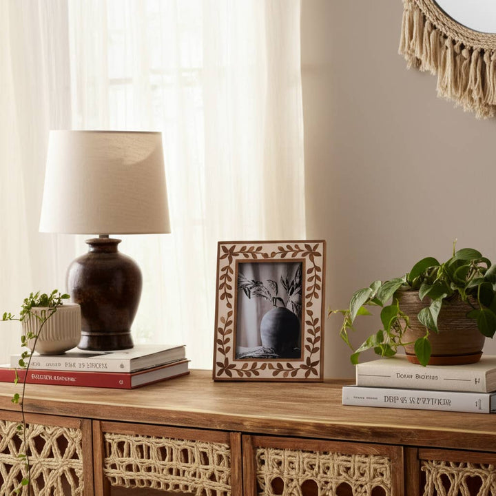 Wood Etched Leaf Inlay Vine Photo Frame - Brown, 5x7 in. - The Collective Park City