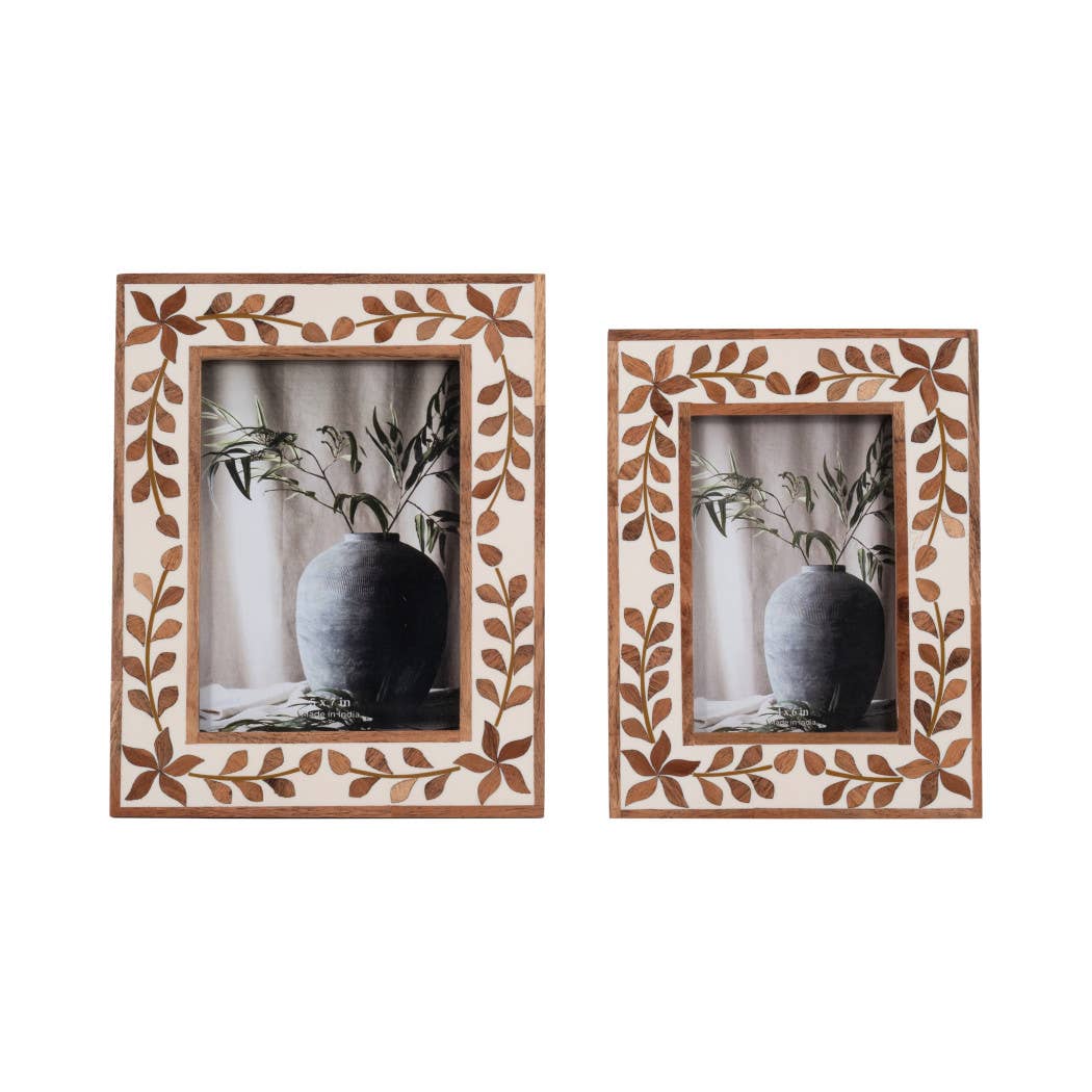 Wood Etched Leaf Inlay Vine Photo Frame - Brown, 5x7 in. - The Collective Park City