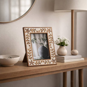 Wood Etched Leaf Inlay Vine Photo Frame - Brown, 5x7 in. - The Collective Park City