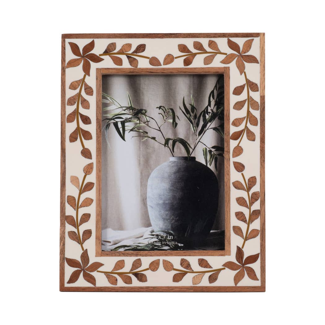 Wood Etched Leaf Inlay Vine Photo Frame - Brown, 5x7 in. - The Collective Park City