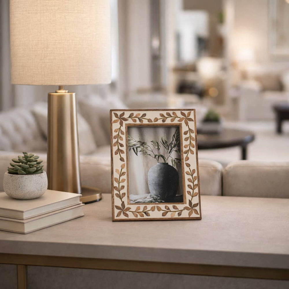 Wood Etched Leaf Inlay Vine Photo Frame - Brown, 5x7 in. - The Collective Park City