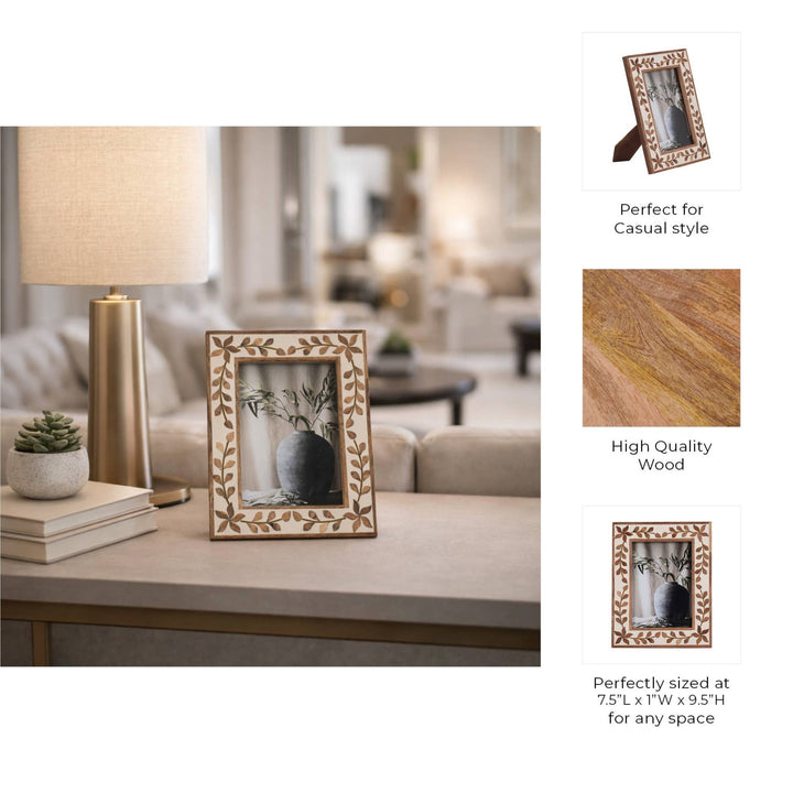 Wood Etched Leaf Inlay Vine Photo Frame - Brown, 5x7 in. - The Collective Park City