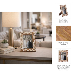 Wood Etched Leaf Inlay Vine Photo Frame - Brown, 5x7 in. - The Collective Park City