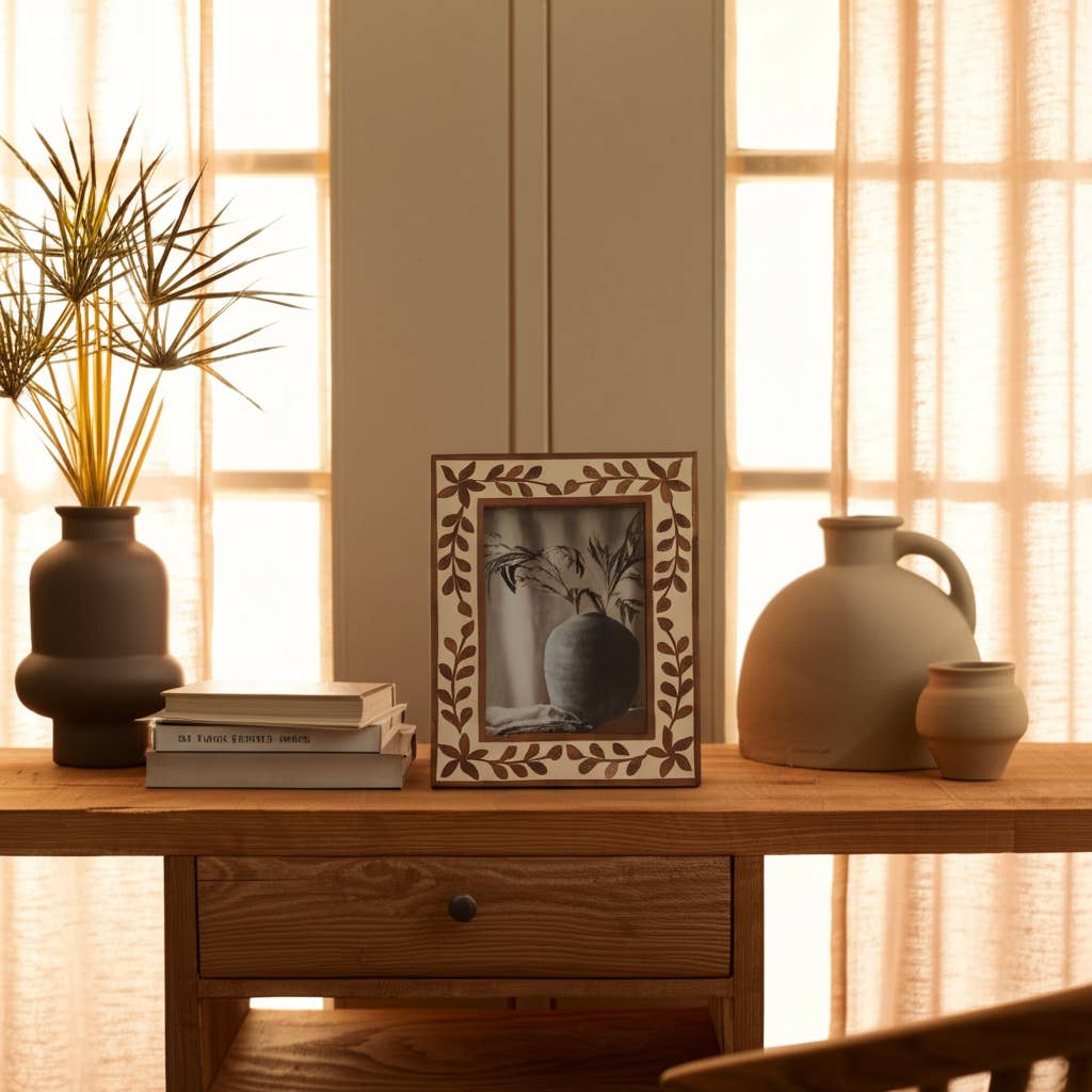 Wood Etched Leaf Inlay Vine Photo Frame - Brown, 5x7 in. - The Collective Park City