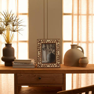 Wood Etched Leaf Inlay Vine Photo Frame - Brown, 5x7 in. - The Collective Park City