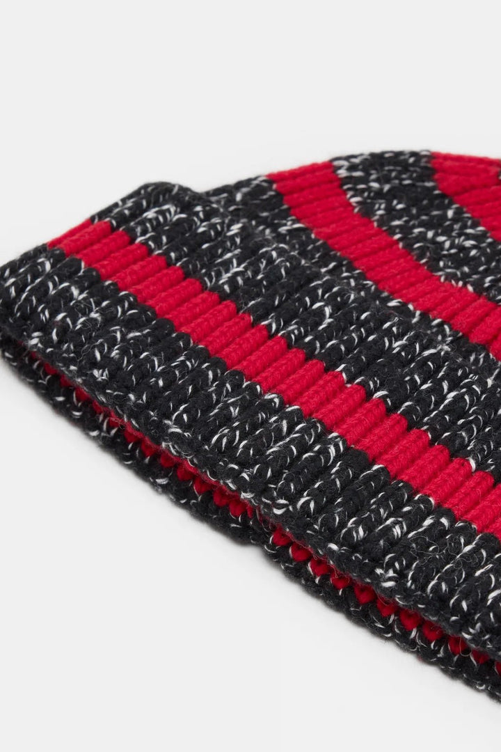 Wool Blend Beanie - Charcoal &amp; Red Stripe - The Collective Park City