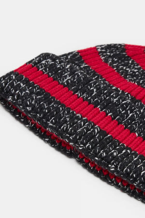 Wool Blend Beanie - Charcoal & Red Stripe - The Collective Park City