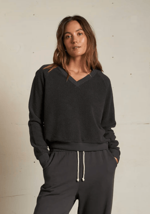Zuri Reversed Fleece V Neck Sweatershirt - The Collective Park City