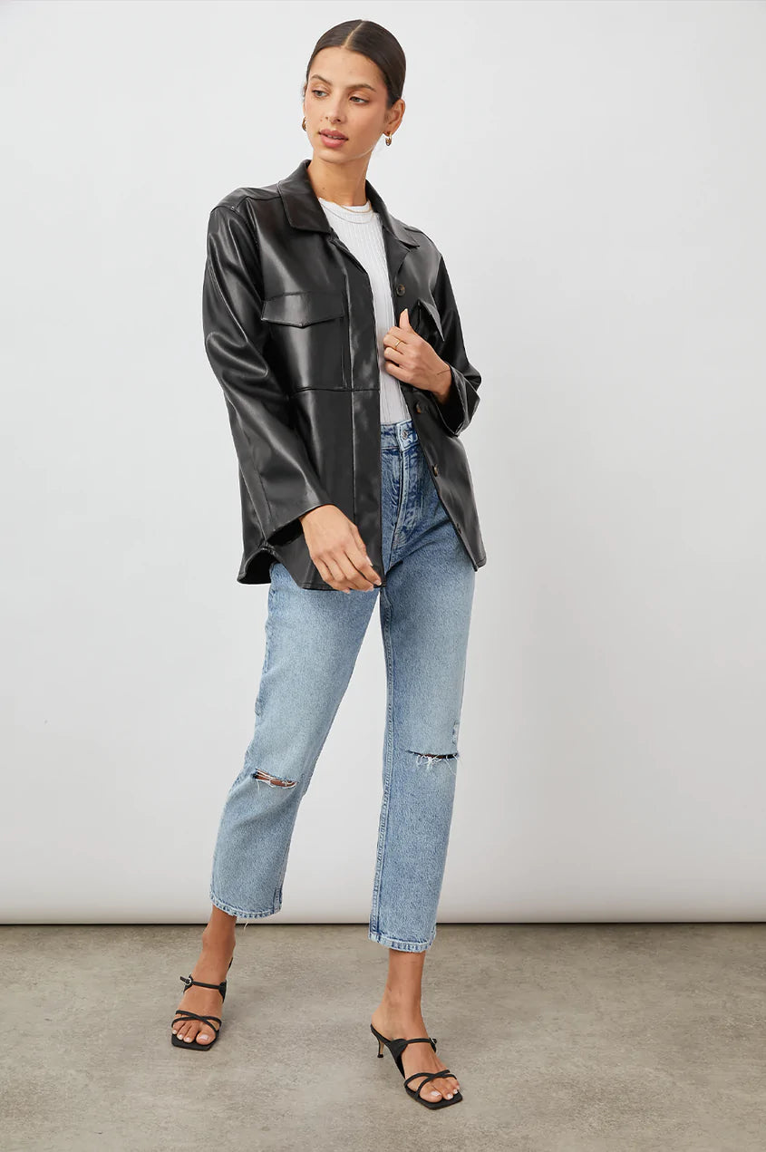 Xander Faux Leather Button Down Shirt