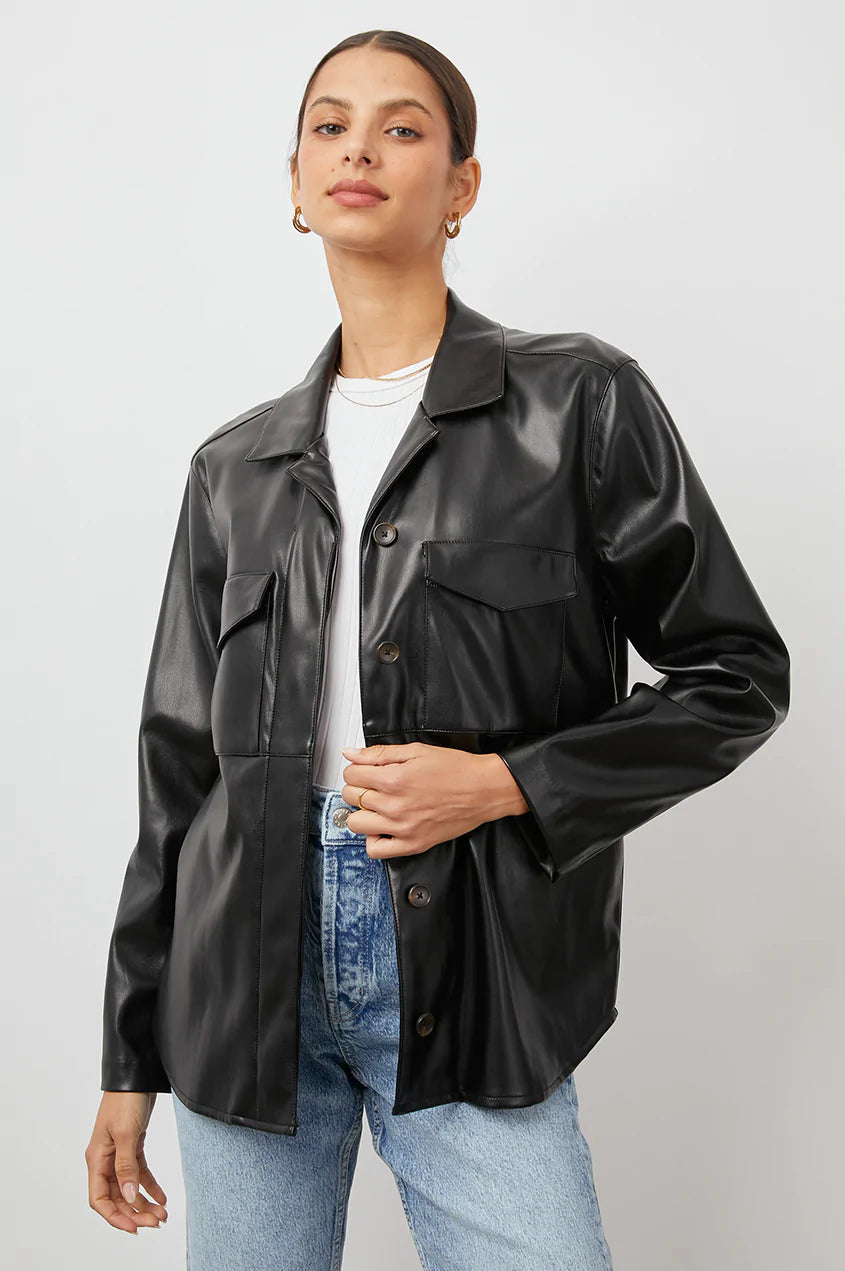 Xander Faux Leather Button Down Shirt