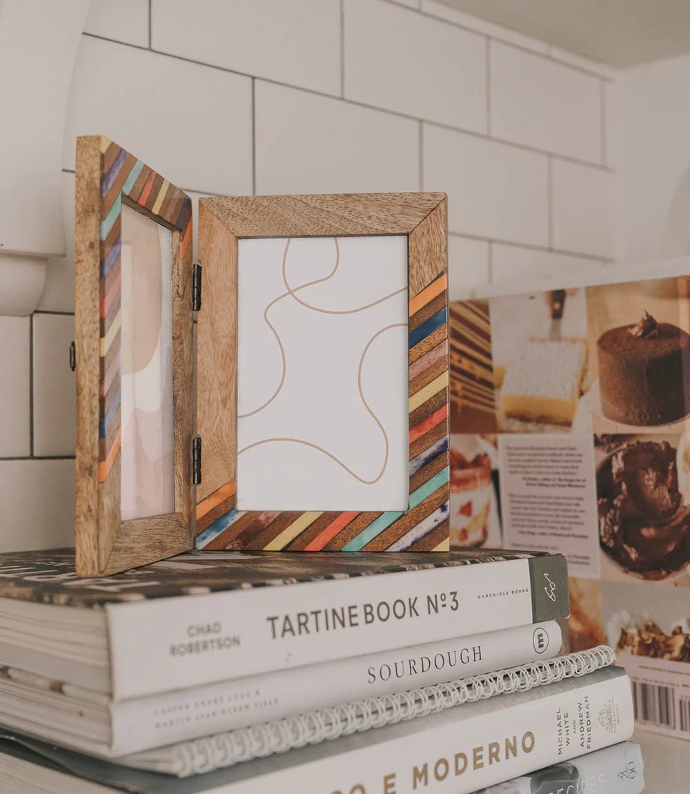 Banka Mundi Carved Bone and Wood Hinged Picture Frame - Multicolor 4x6 - The Collective Park City